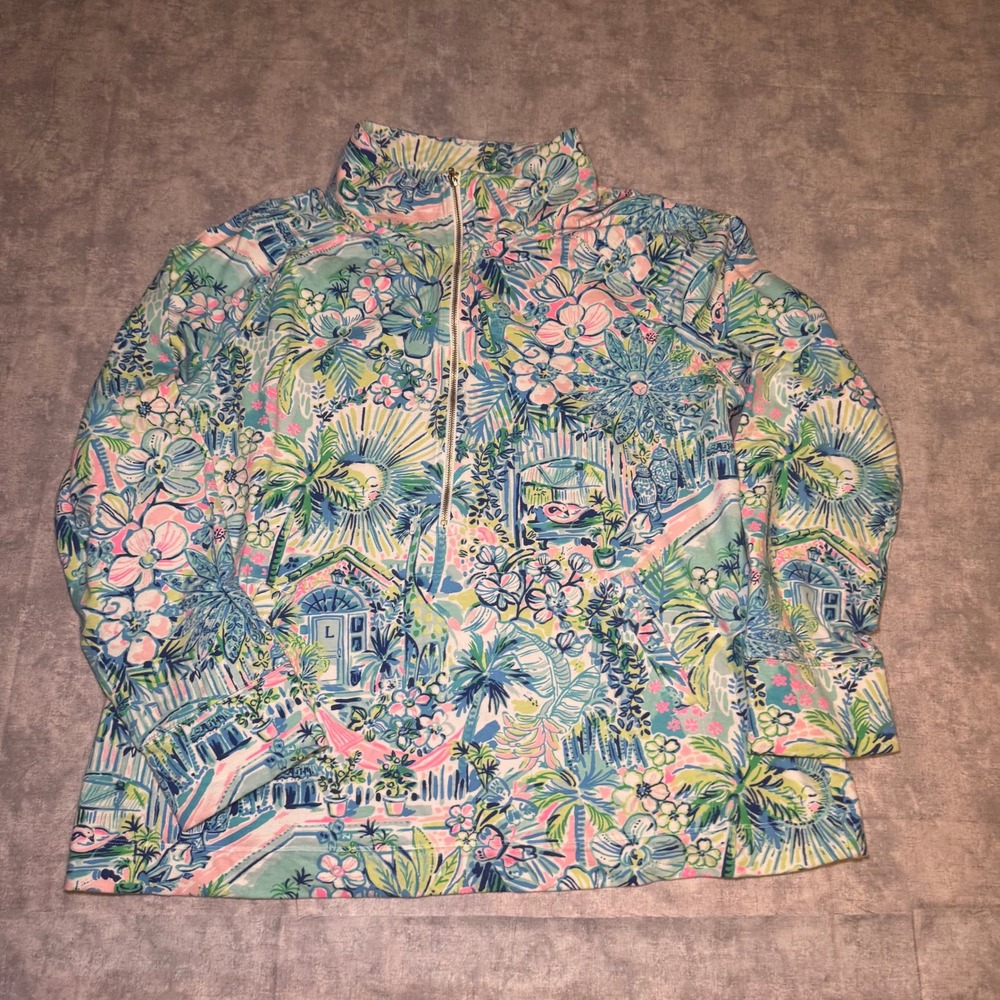 Lilly Pulitzer Skipper Popover Half Zip Sweatshirt Floral Tropical XXL